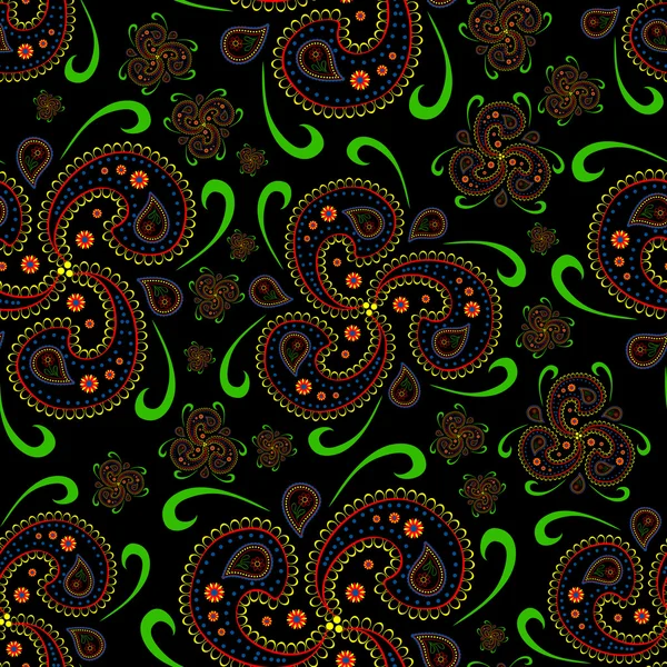 Fond d'écran paisley sans couture style asiatique, noir sur fond sarcelle foncé — Image vectorielle