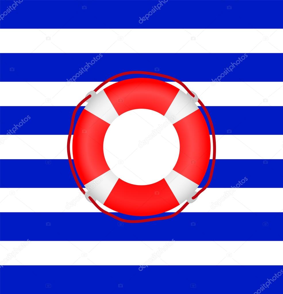 life preserver on a background of stripes