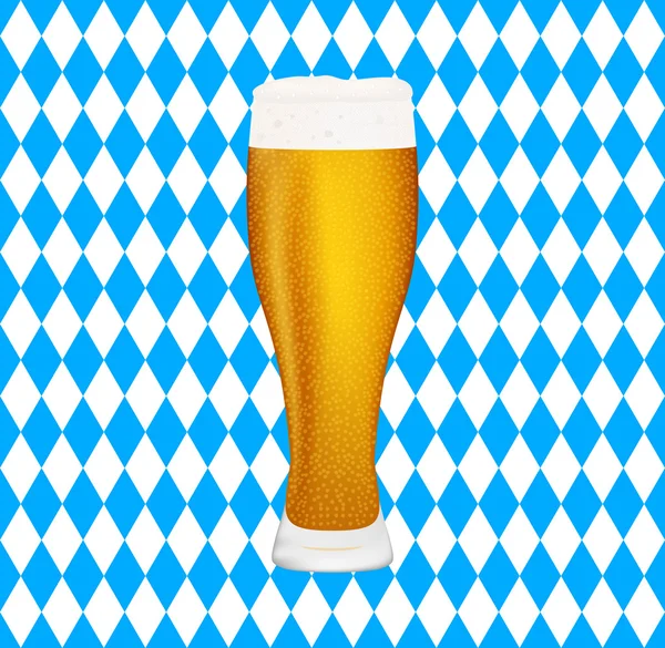 Bier op achtergrond Beierse vlag symbool Oktoberfest — Stockvector