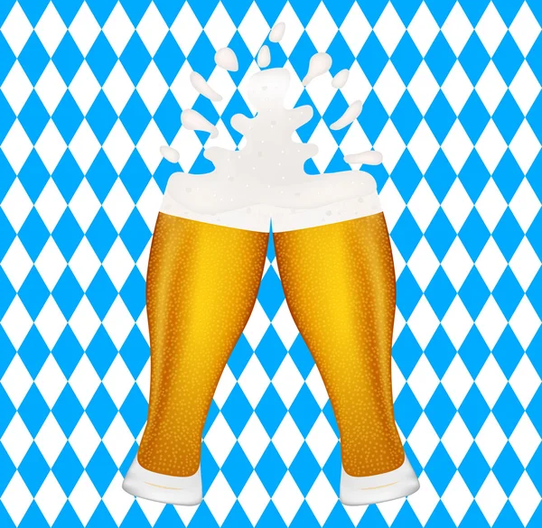 Pivo na pozadí bavorské vlajky, symbolem Oktoberfest — Stockový vektor