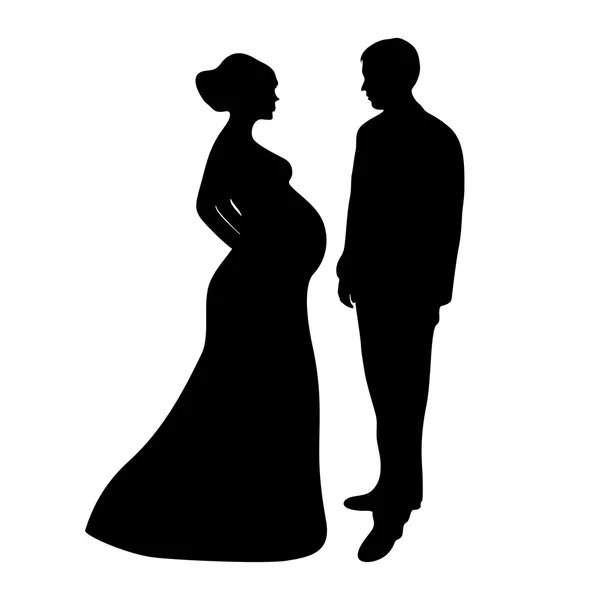 Husband and wife waiting for baby silhouettes — Stock Vector