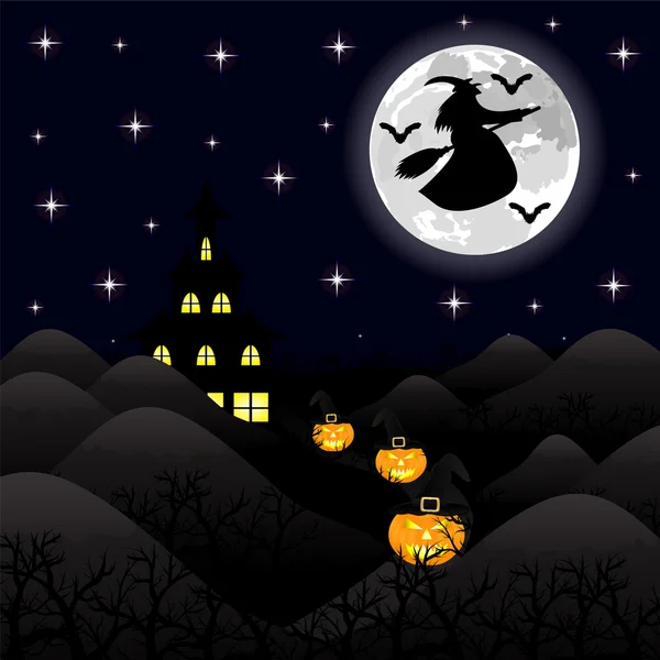 Night landscape on Halloween — Stock Vector