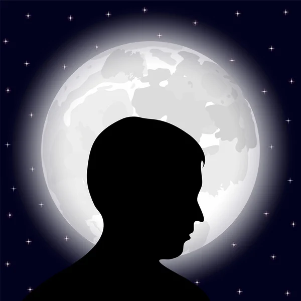 Hombre en el fondo de la luna llena — Vector de stock