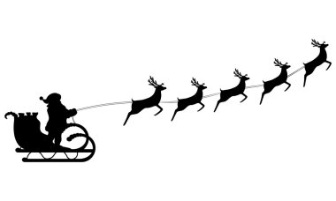 Santa Claus rides in a sleigh in harness on the reindeer  clipart