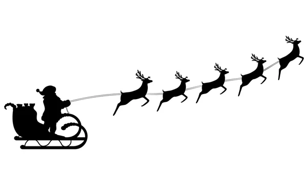 Santa Claus rides in a sleigh in harness on the reindeer — Stock Vector