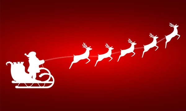 Santa Claus monta en un trineo en arnés sobre los renos — Vector de stock