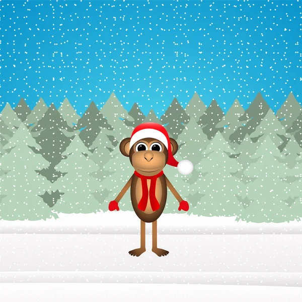 猴子在冬季森林圣诞 — 图库矢量图片