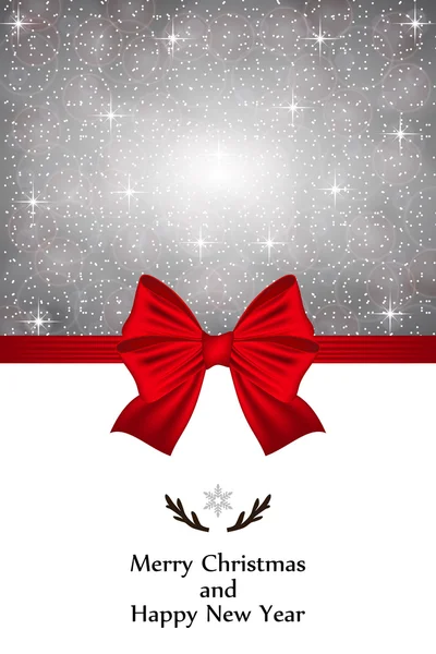 Vánoční přání s červenou mašli a sněhové vločky — Stockový vektor