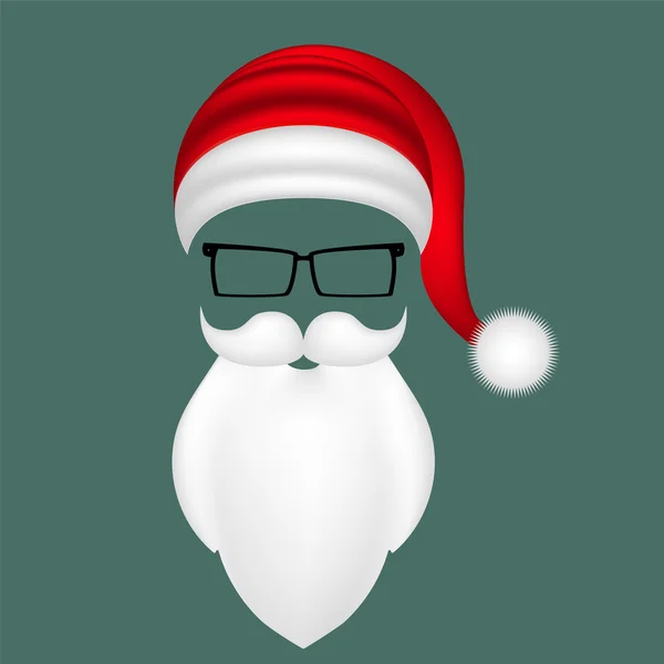 Chapéu de Pai Natal, bigode, barba e óculos — Vetor de Stock