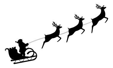 Noel Baba bir kızakta emniyet kemeri üzerinde Ren geyiği rides 