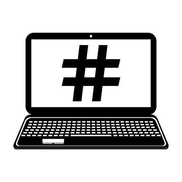 Pantalla portátil con el hashtag — Vector de stock