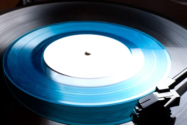 Old retro player with blue rare disc — Stock Photo, Image