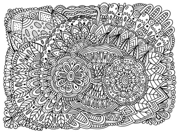 Květinová Mandala Ozdoba Květinami Listy Doodle Zdobené Omalovánky Pro Dospělé — Stockový vektor
