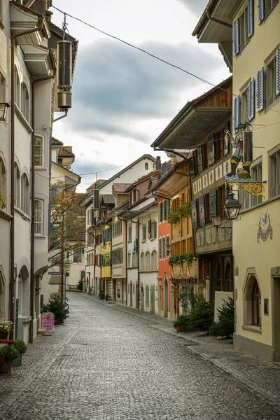 Zug Suiza Noviembre 2019 Calle Con Casas Históricas Parte Antigua — Foto de Stock