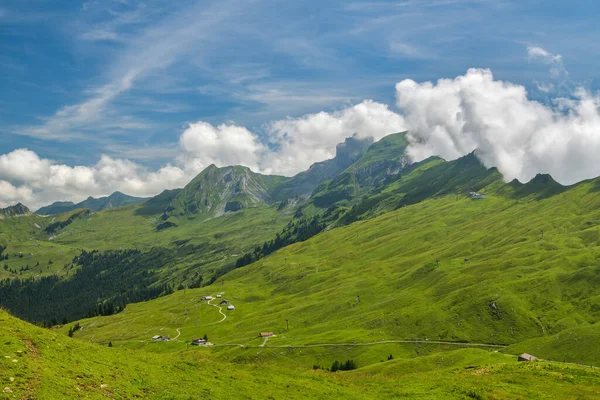 瑞士Oberiberg 2019年8月1日 2019年8月阳光明媚的夏日 Hoch Ybrig的小木屋比Oberiberg高出瑞士的小木屋 — 图库照片