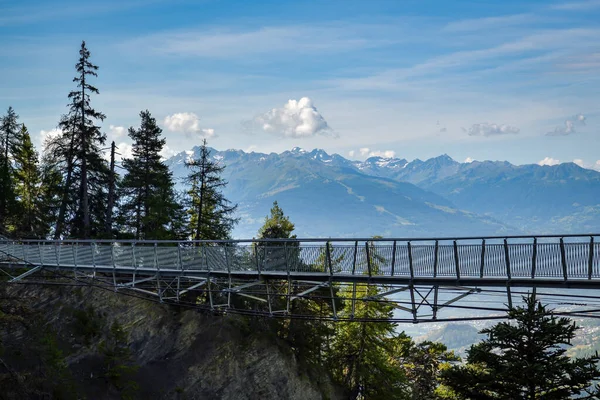 Suspension Bridge Walking Trail Crans Montana Canton Valais Switzerland — Stock Photo, Image