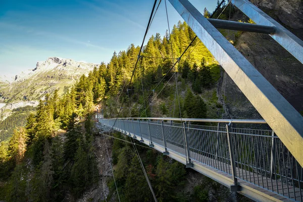 Подвесный Мост Тропе Биссе Возле Кранс Монтана Кантоне Вале Швейцарии Стоковое Изображение