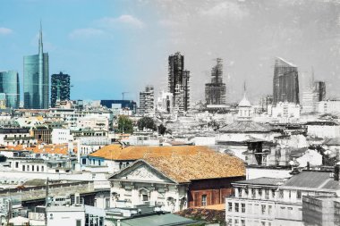 Milan şehir, İtalya, illüstrasyon kömür ile kroki