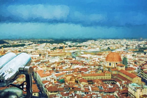 Storm over the Florence city, Italy, illustration with colored p — Stock Photo, Image