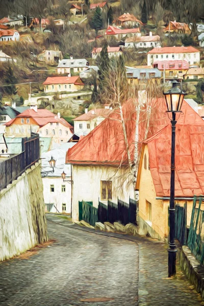 Street with ancient houses in the old town Banska Stiavnica, Slo — Stock Photo, Image