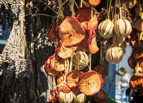 Hanging dried fruit and vegetable, vibrant colors — Stock Photo, Image