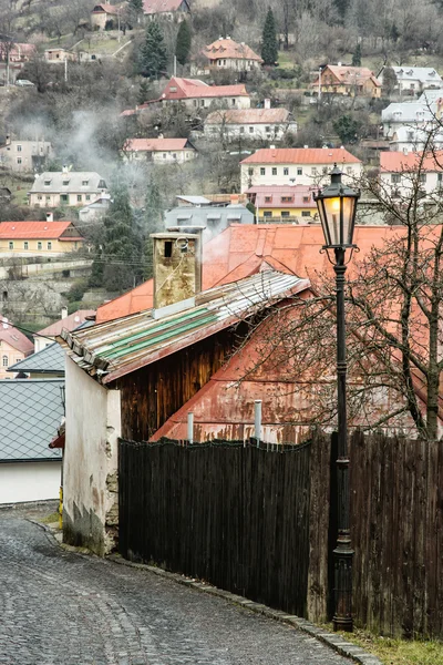 Street with ancient houses in the old town Banska Stiavnica — Stock Photo, Image