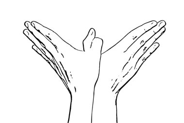 Kadının elleri yapar kuş şekli, siyah ve beyaz vektör grafiği