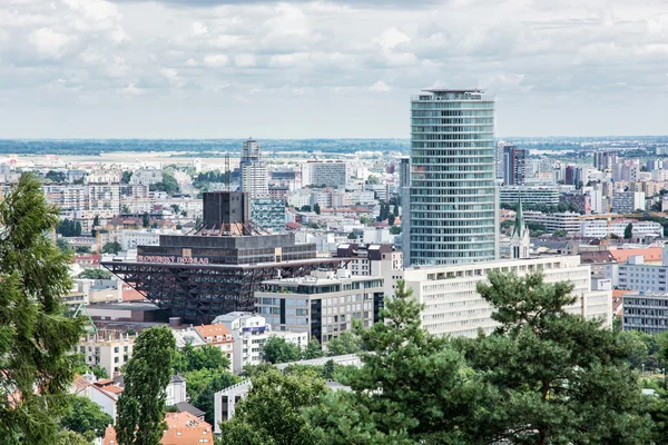 Urban scene in Bratislava, capital of Slovakia with slovak radio — Stock Photo, Image