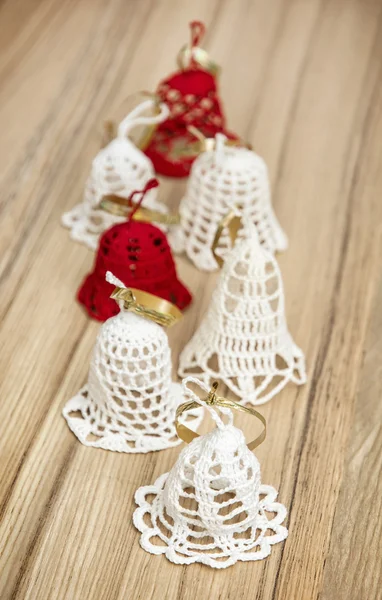 Group of beautiful crochet christmas bells — Stock Photo, Image