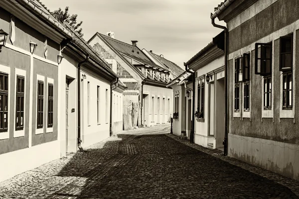 Beautiful street with old buildings in Esztergom, colorless — Stock Photo, Image
