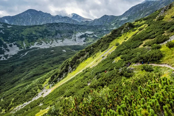 Turister Västra Tatrabergen Slovakien Vandringstema Säsongsmässig Naturlig Scen — Stockfoto