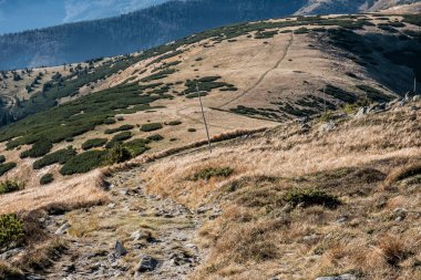 Alçak Tatras dağ manzarası, Slovak cumhuriyeti. Yürüyüş teması. Mevsimsel doğal sahne.