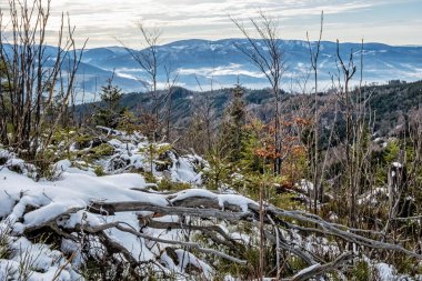 Slovak Cumhuriyeti 'nin Low Tatras dağlarının mevsimlik manzarası. Yürüyüş teması.