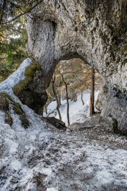 Büyük rock sahnesi, Poludnica tepesi, Low Tatras, Slovak cumhuriyeti. Yürüyüş teması. Mevsimsel doğal sahne.