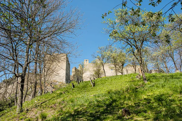 Vista Dalle Rovine Del Castello Cachtice Paesaggio Slovacco Con Boschi — Foto Stock