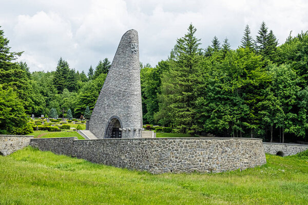 Monument at the memorial cemetery of the Czechoslovak soldiers, Dukla mountain pass, Slovak republic. Travel destination.