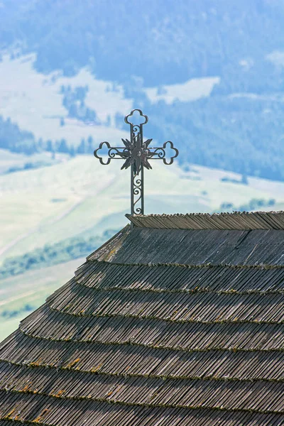 Krzyż Chrześcijański Ruiny Zamku Stara Lubowna Republika Słowacka Europa Cel — Zdjęcie stockowe