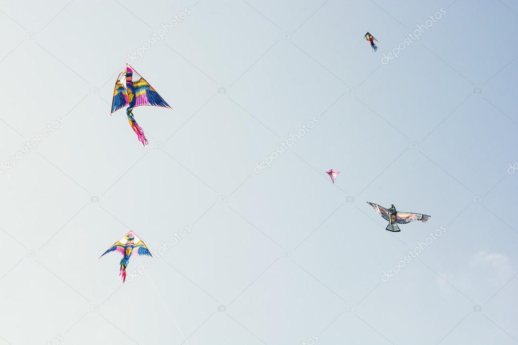 Sky full of colorful flying kites