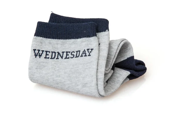 Isolated trendy wool socks with inscription WEDNESDAY — Stock Photo, Image