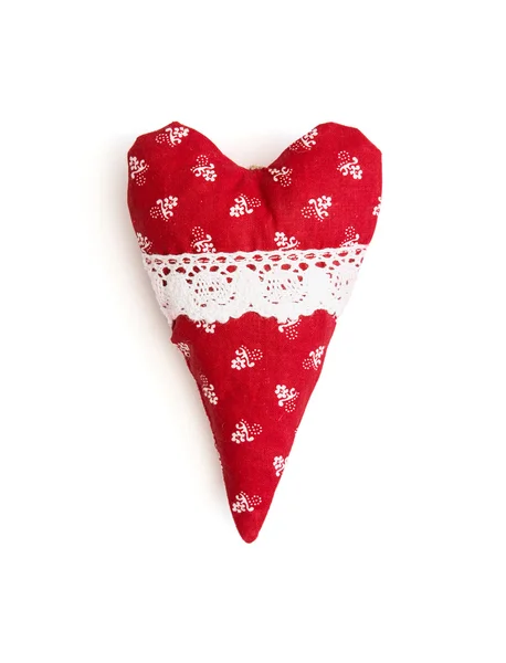 Vörös és fehér Valentin szív dekoratív mintával — Stock Fotó