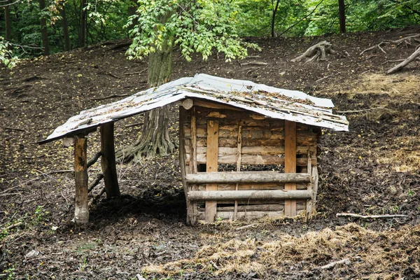 Dřevěný přístřešek pro hospodářská zvířata — Stock fotografie