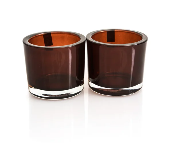 Dois castiçais de cerâmica elegantes com reflexão — Fotografia de Stock