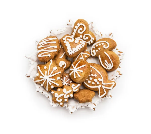흰색 바탕에 크리스마스 진저 쿠키의 혼합 — 스톡 사진