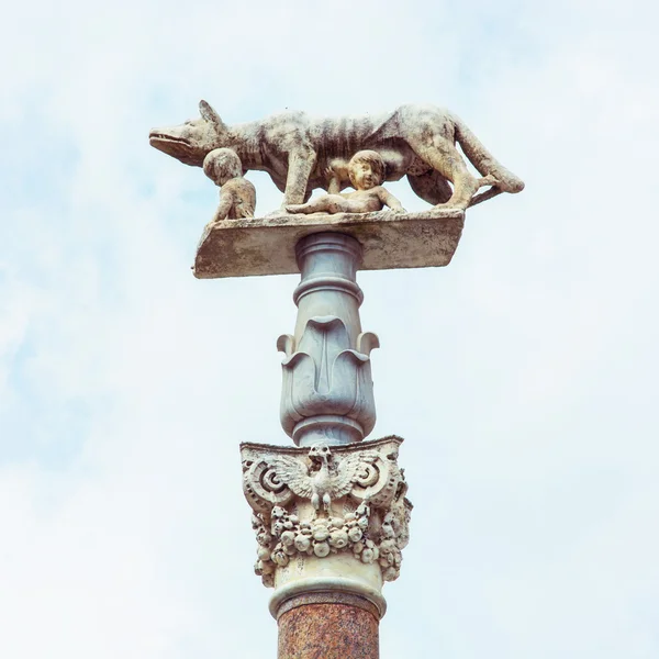 Estatua de lobo capitolino amamantando a los gemelos Rómulo y Remusat —  Fotos de Stock