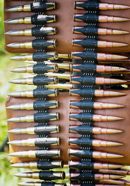 Bullets in ammunition belt for machine gun