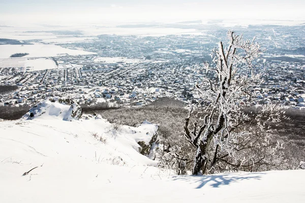 Schneebedeckte Felsen und Winterlandschaft — Stockfoto