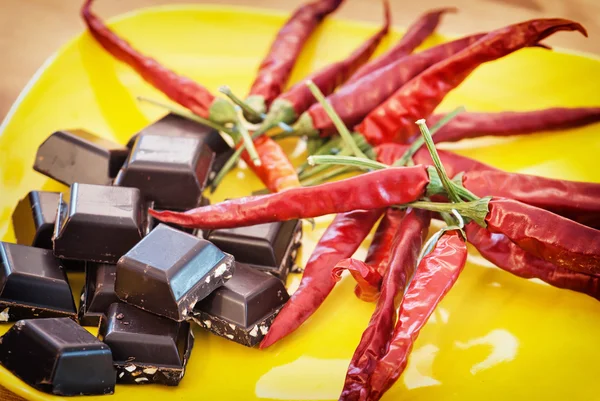 Chocolate and chilies, food detail photo — Stock Photo, Image