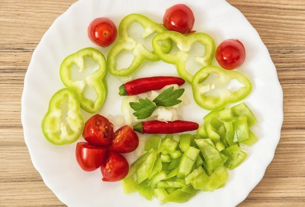 Kırmızı biber, domates, kırmızı biber, soğan ve kereviz bırakın — Stok fotoğraf