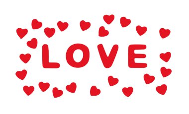 Kırmızı başlık aşk beyaz arka plan üzerinde Valentine'nın yürekleri 