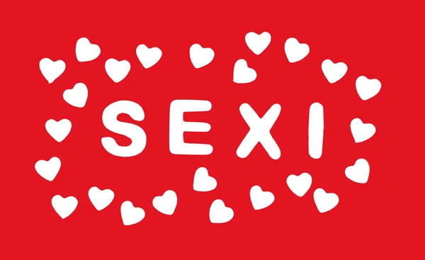 White title SEXI with hearts on the red background, Valentine 's — стоковое фото